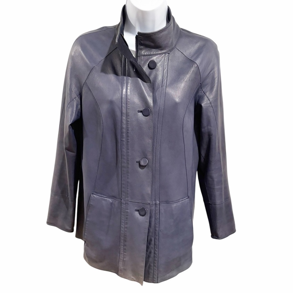 Vtg Anna Firenze Leather Suede Reversible Jacket Navy size Small 4-6